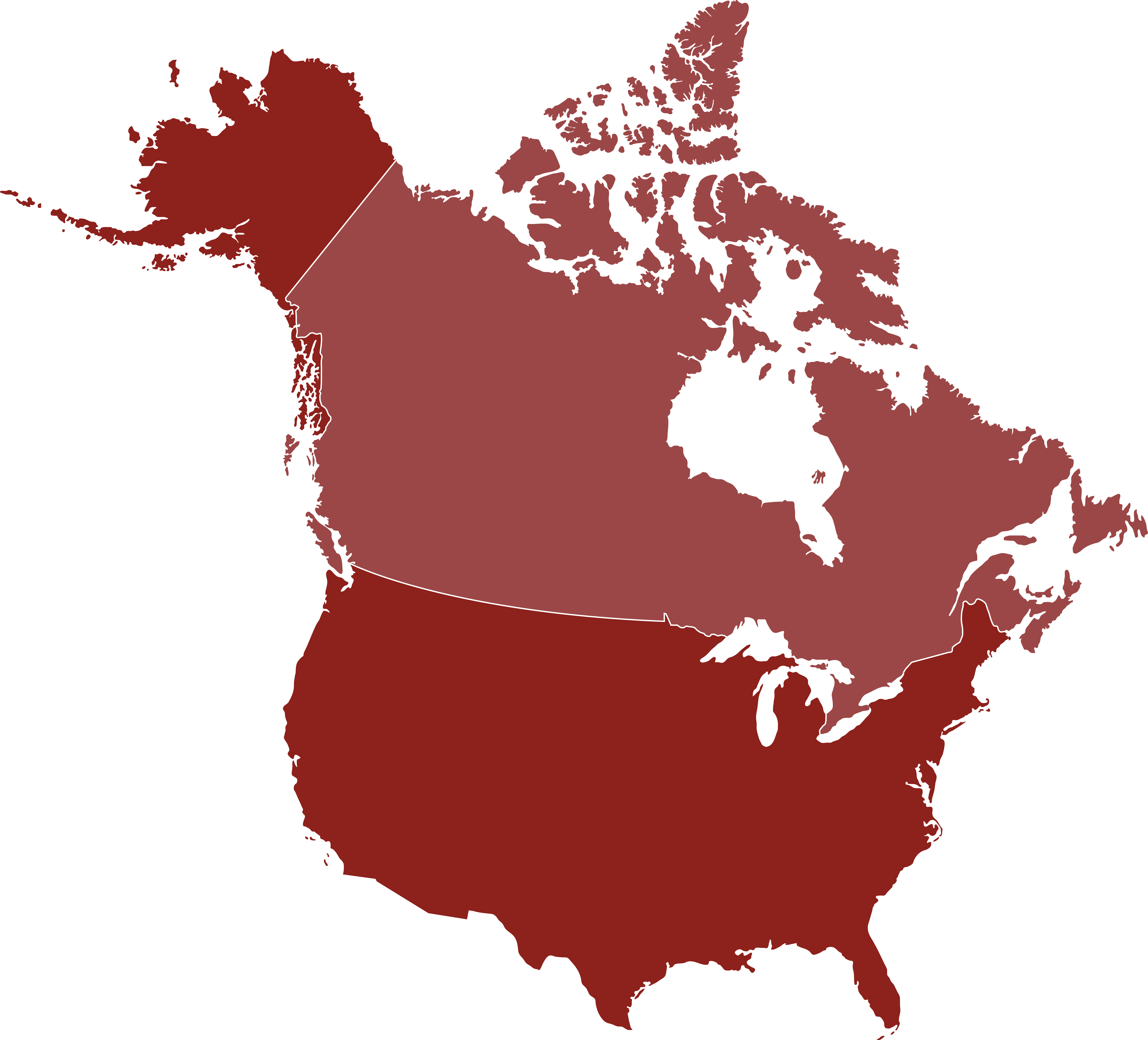 Map of United Stated and Canada