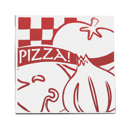 White and Red Graphic Pizza Box
